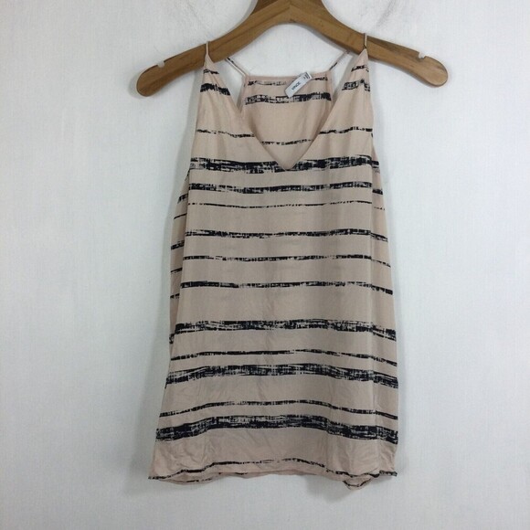 Vince Womens Silk Spaghetti Strap Abstract Stripe V-Neck Top Pink Black Size XS - Picture 5 of 5